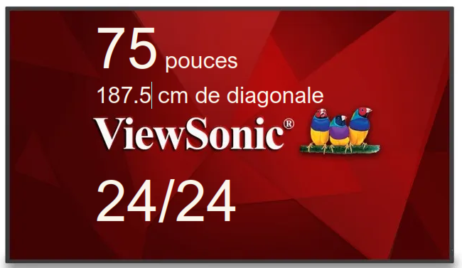 ViewBoard AFFICHAGE SANS FIL LED 75" 187.5 cm de diagonale, 3840x2160, 450 nits 7J/7 24h/24 REF CDE7520W  REF PG2908.0B21 (copie)