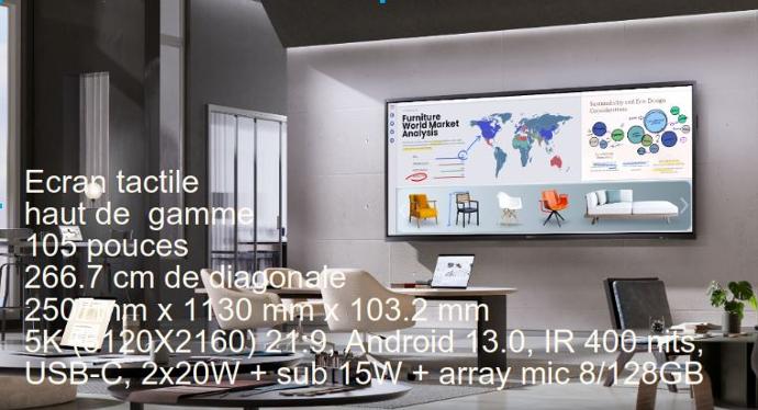 ViewSonic ViewBoard IFP105S Écran tactile ViewBoard 105" 5K (5120X2160) 21:9, Android 13.0, IR 400 nits, USB-C, 2x20W + sub 15W + array mic 8/128GB